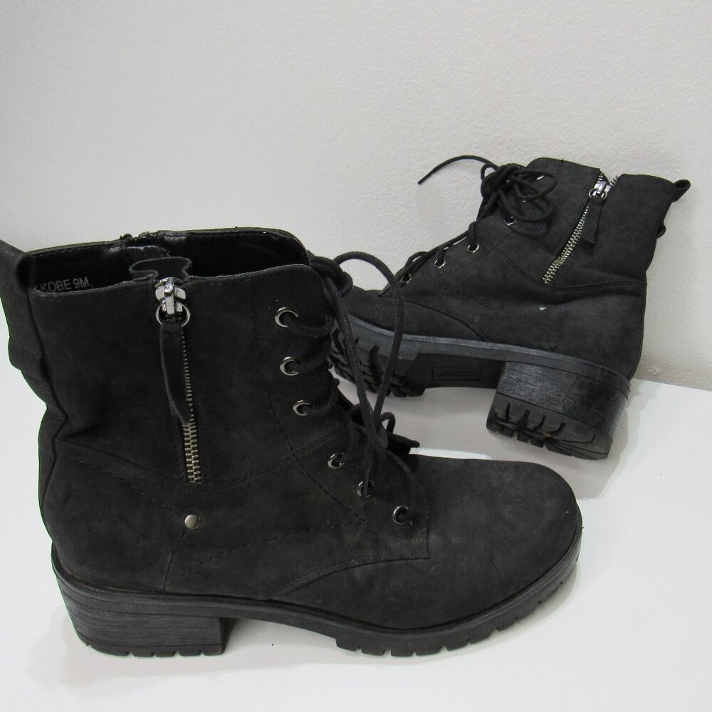Dunes Kobe Women Blk Combat Lace Up Boot Moto Zip Up Y2K Grunge Goth Booties 9M